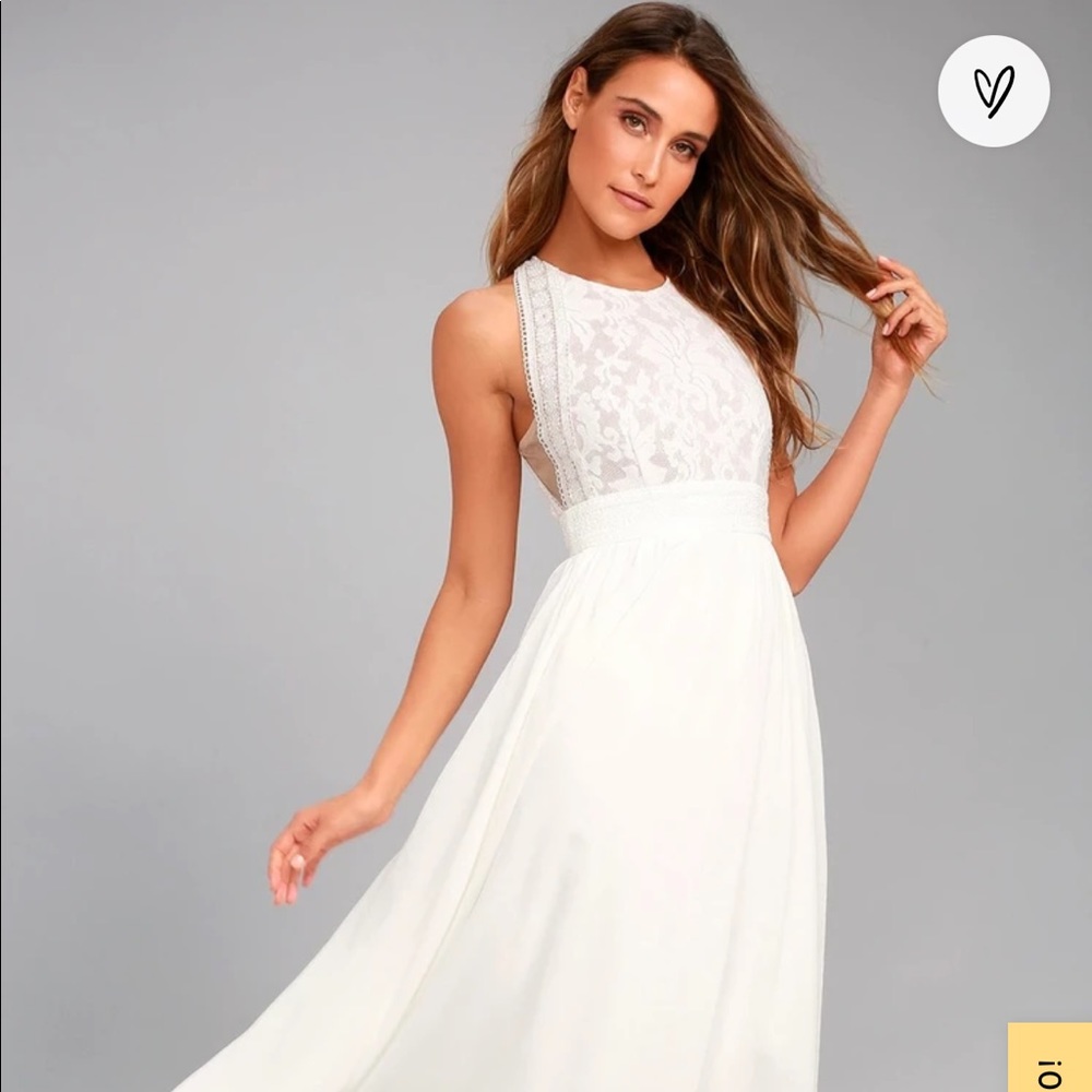 Lulu’s Forever and Always White Lace Maxi Dress XS (Brand New)